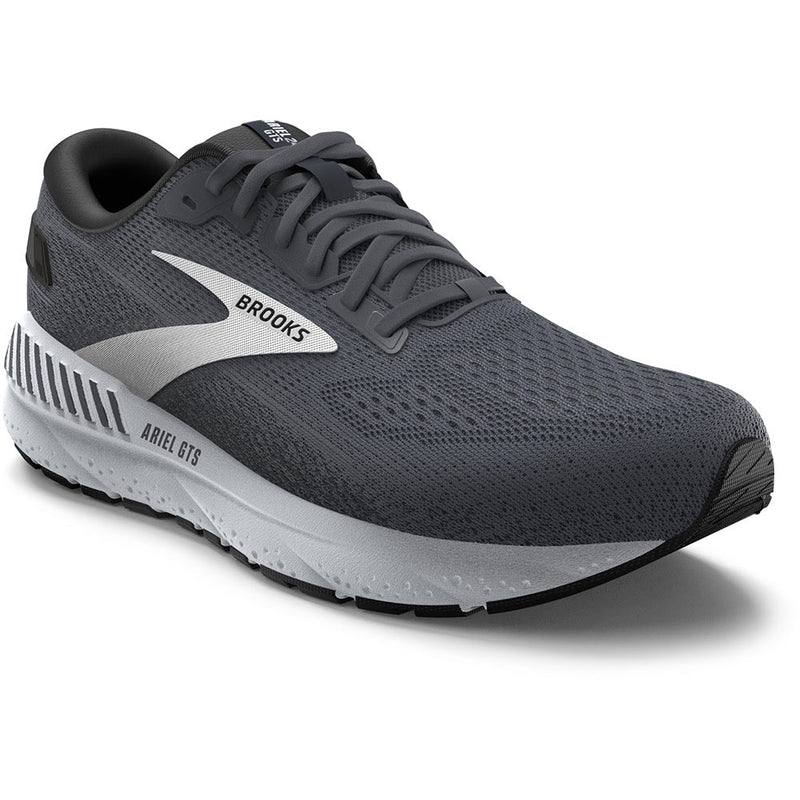 Quarter turn view Women's Brooks Footwear style name Ariel GTS 24 Medium in color Ebony/ Black/ White. Sku: 120414-1B016