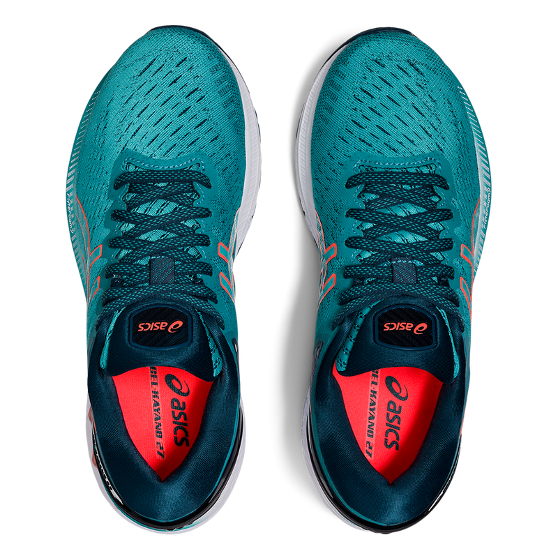 Asics Gel Kayano 27 - Techno Cyan - Sunrise Red