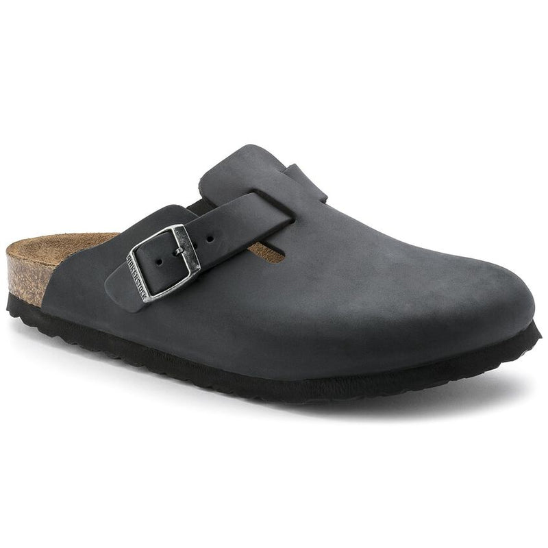 Women's Birkenstock Boston Oiled Regular in Black Oiled. Sku: 59461