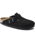 Quarter turn Women's Birkenstock Footwear style name Boston Soft Footbed Suede Regular in color Black Sde. Sku: 660471