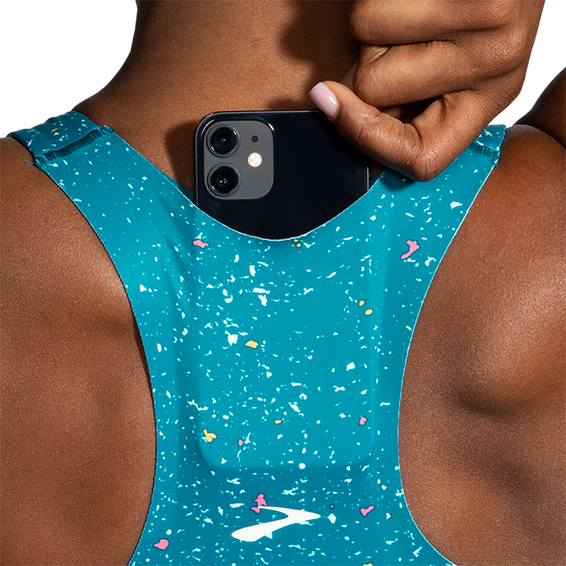 Brooks Drive 3 Pocket Run Bra - Lagoon Speckle Print