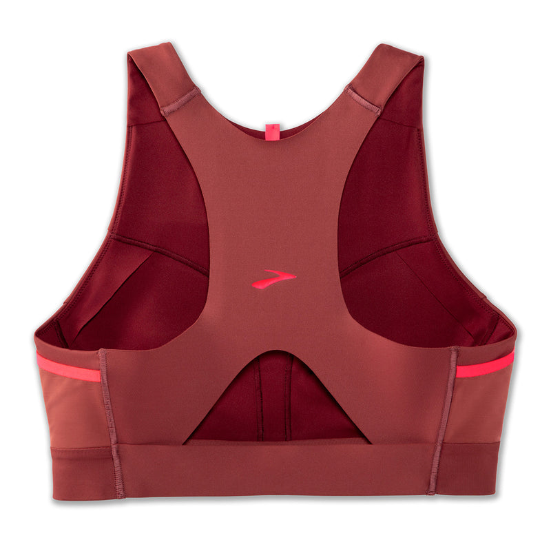 Brooks Drive 3 Pocket Run Bra - Terracotta - Fluoro Pink