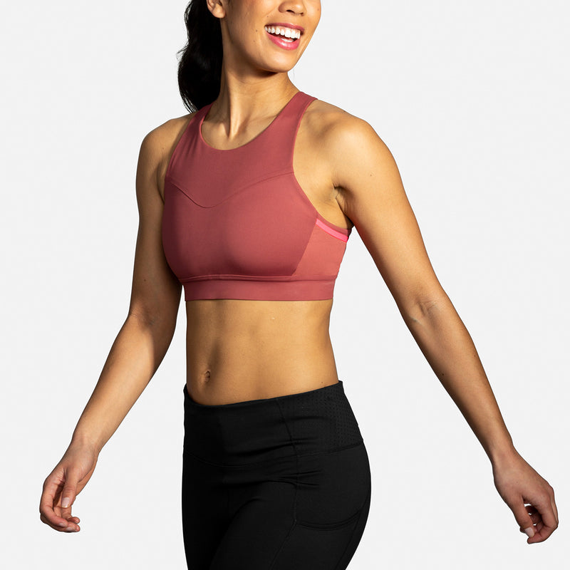 Brooks Drive 3 Pocket Run Bra - Terracotta - Fluoro Pink
