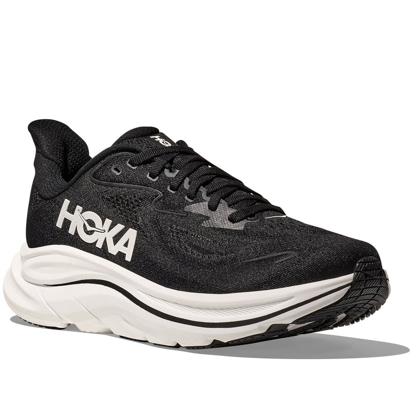 Women's HOKA Clifton 10 Wide in Black/ White. Sku: 1162050-BWHT