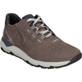 Brown sneaker with white laces on a white background
