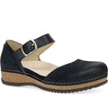 Quarter turn Women's Dansko Footwear style name Mae in color Black Burnished Suede. Sku: 9613100200