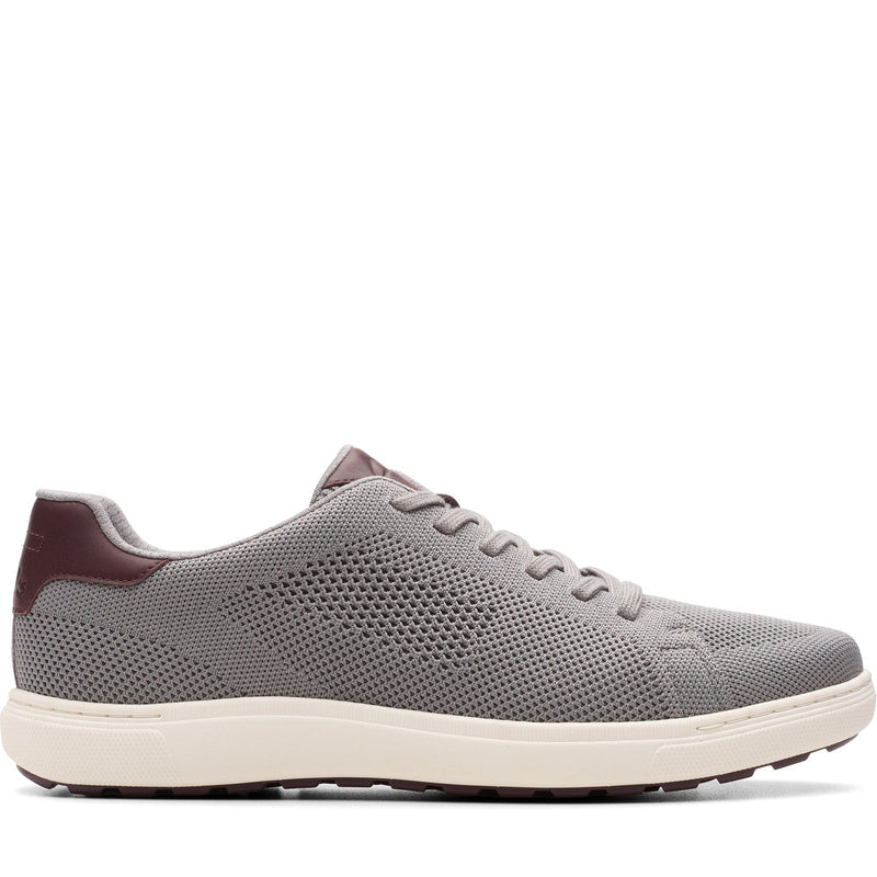 Quarter turn Men's Clarks Footwear style name Mapstone Lace in color Grey Knit. Sku: 26181371