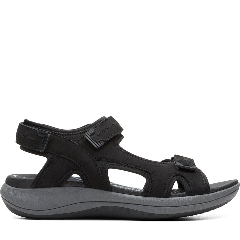 Quarter turn Women's Clarks Footwear style name Mira Free in color Black Nubuck. Sku: 26182075